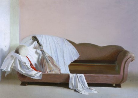 Obraz Janusza Kaczmarskiego, <i>Wnętrze z gitarą i hełmem</i>